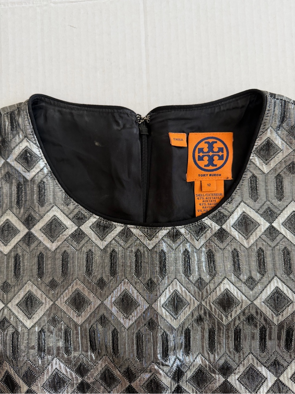 Tory Burch Silver Graphic Print Knee-Length Sleeveless Dress size 12 - Picture 7 of 10